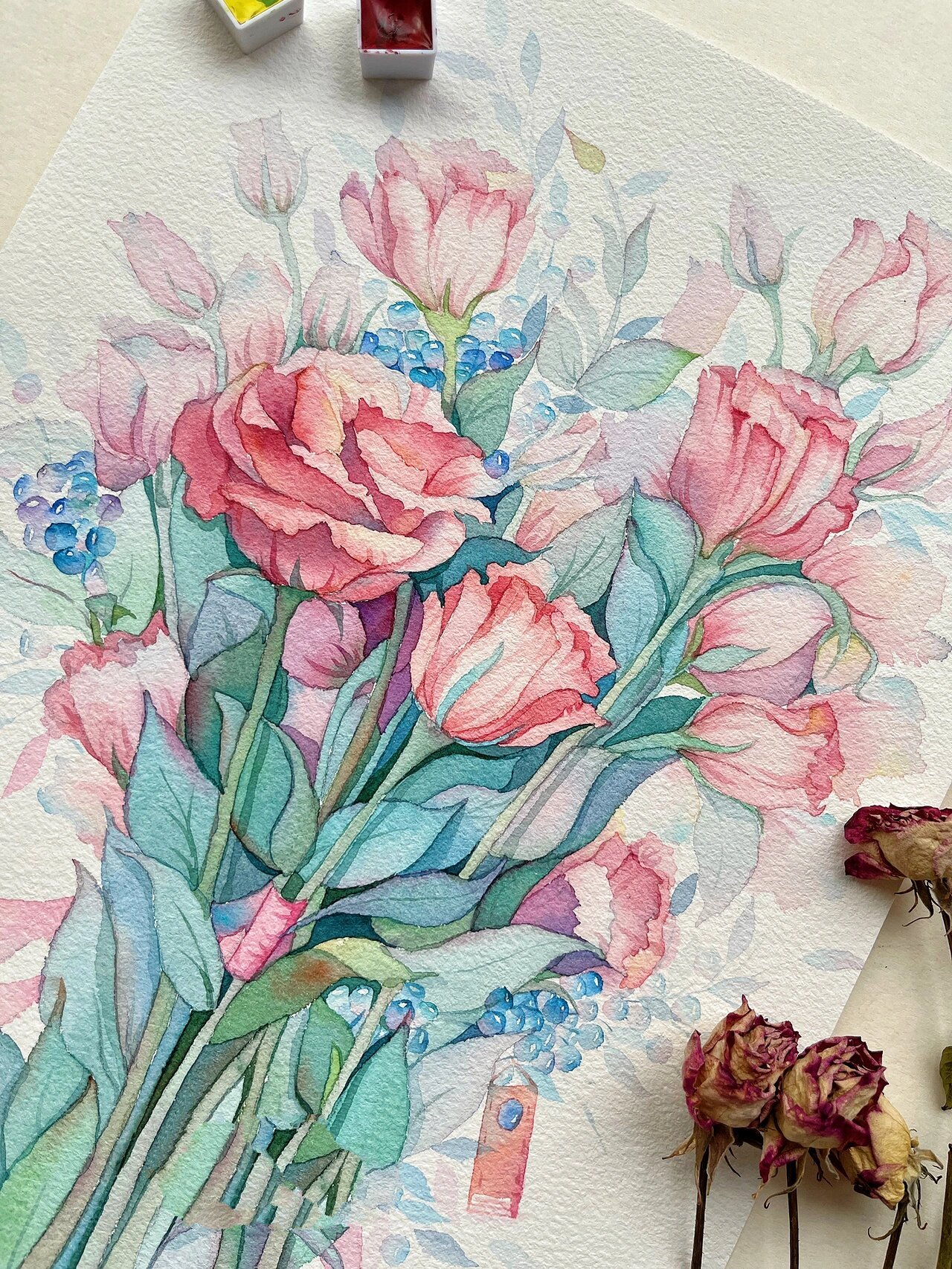 水彩—桔梗 花卉系列(20) 桔梗花 这是第二次画桔梗花,第一次没有画