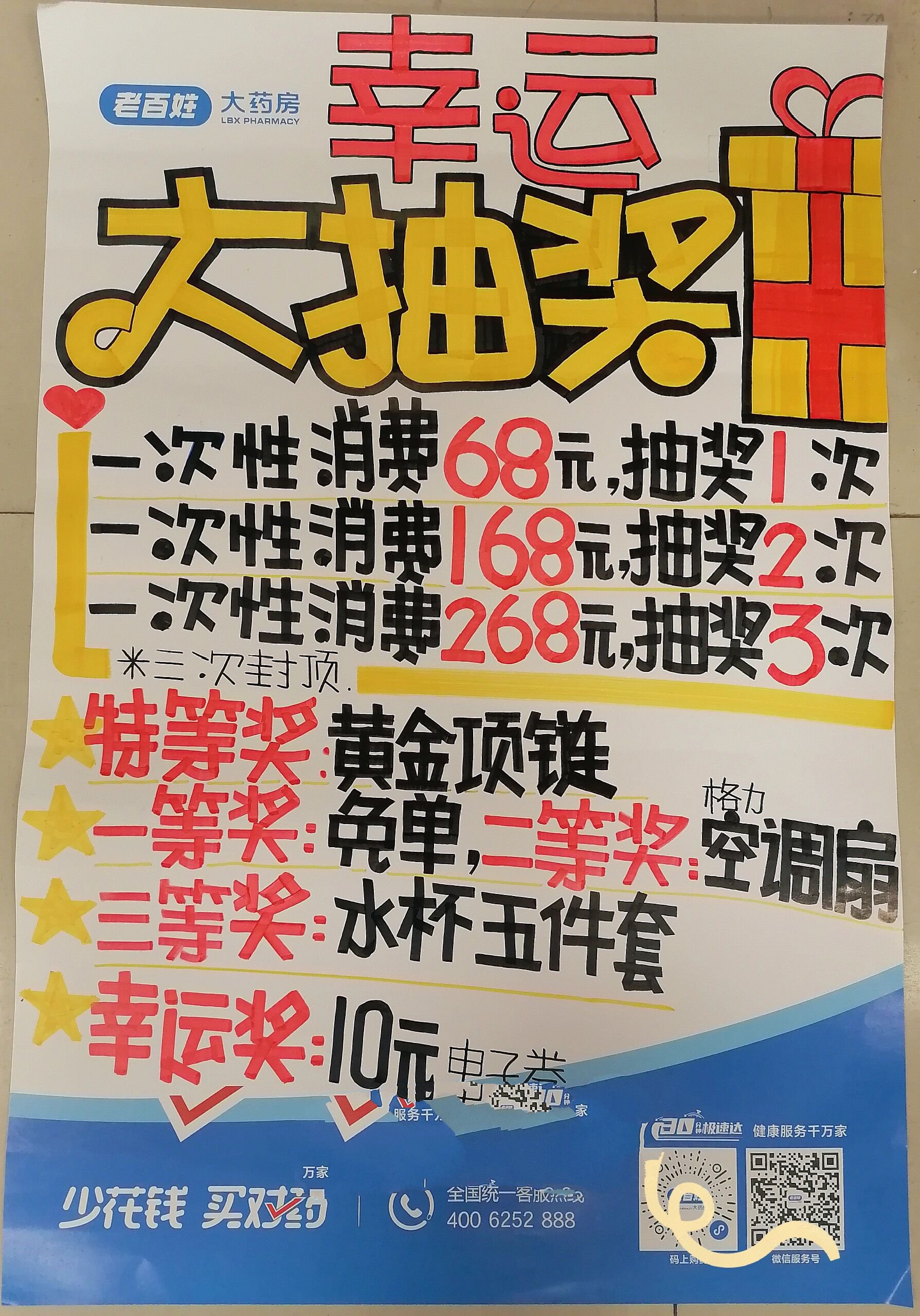 药店幸运大抽奖手绘pop海报