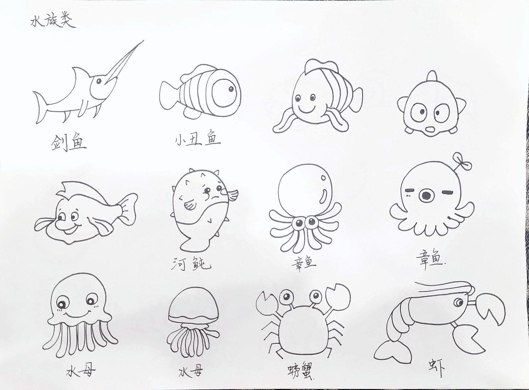 幼师考编～水族类动物创编主题简笔画 海底世界简笔画(水族类动物