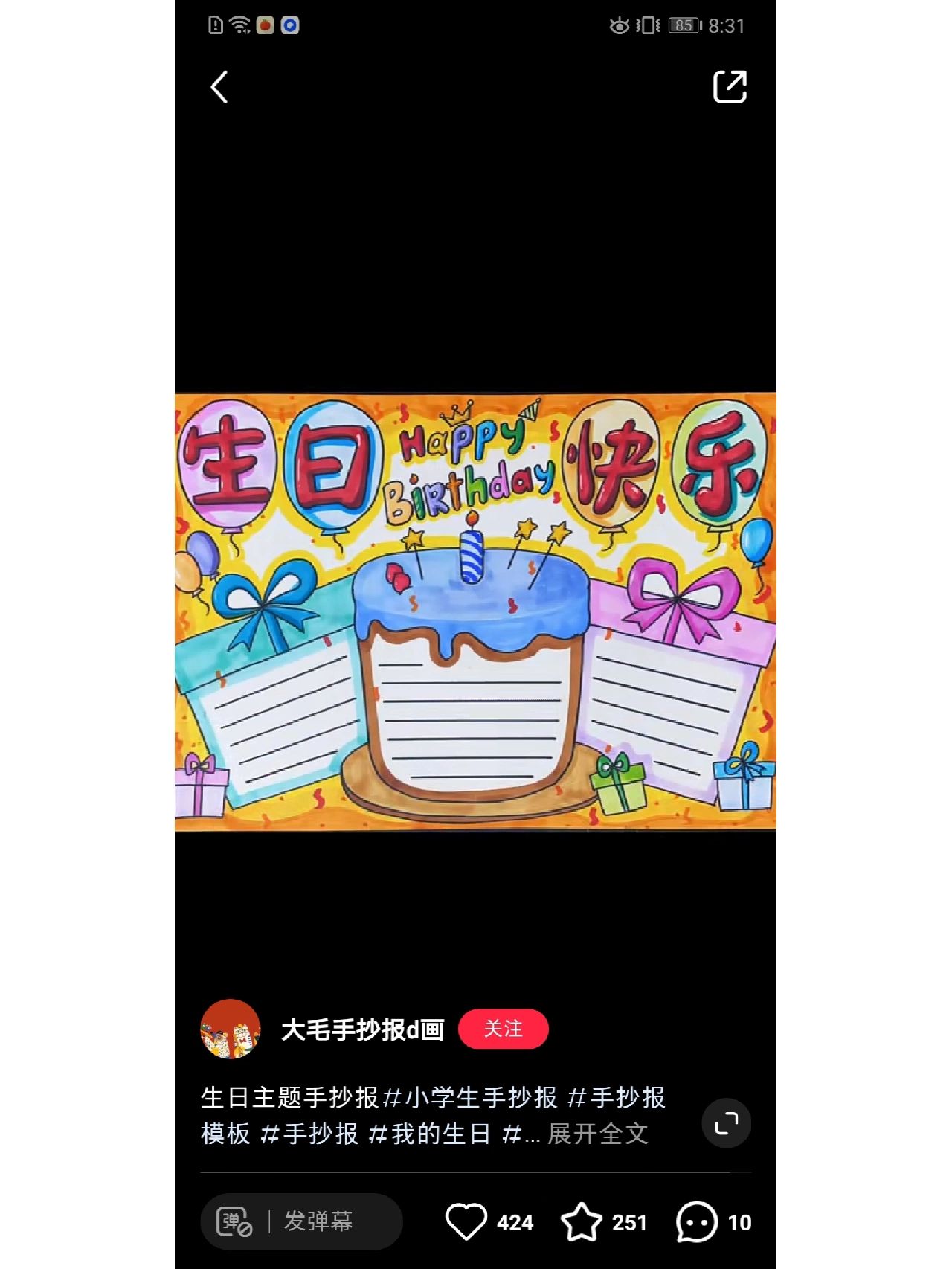 生日主题手抄报 可临摹