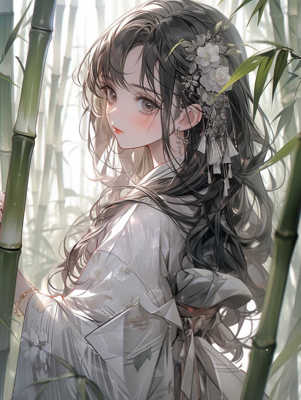 古风丨竹林少女 在远古的山野之中,有一片幽静的竹林,那里的翠竹高耸