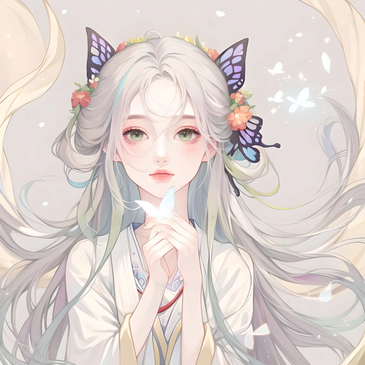 白发绿瞳蝴蝶少女头像