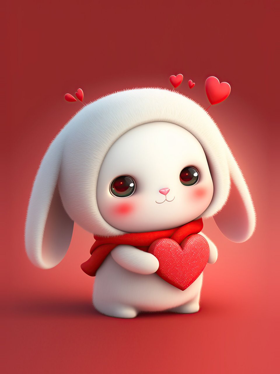 抱爱心的红色兔子来了