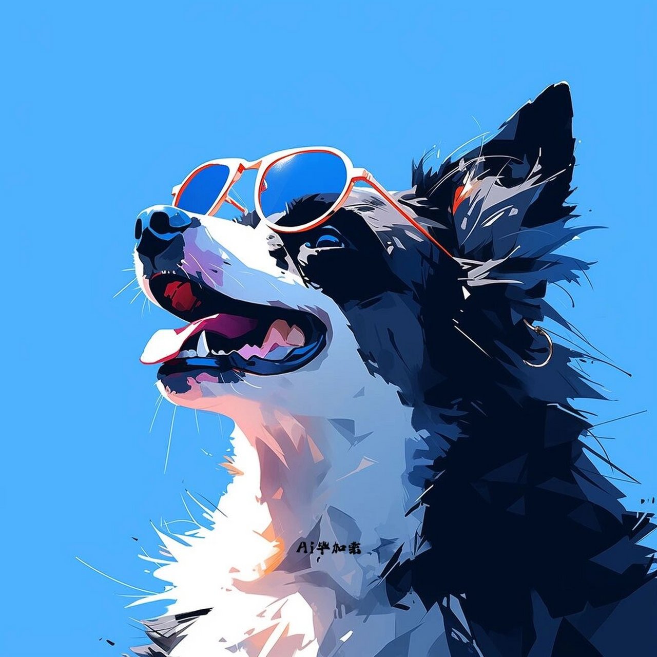 蓝色系97戴眼镜边牧狗狗头像 98边牧修狗说要给大家表演一个仰天