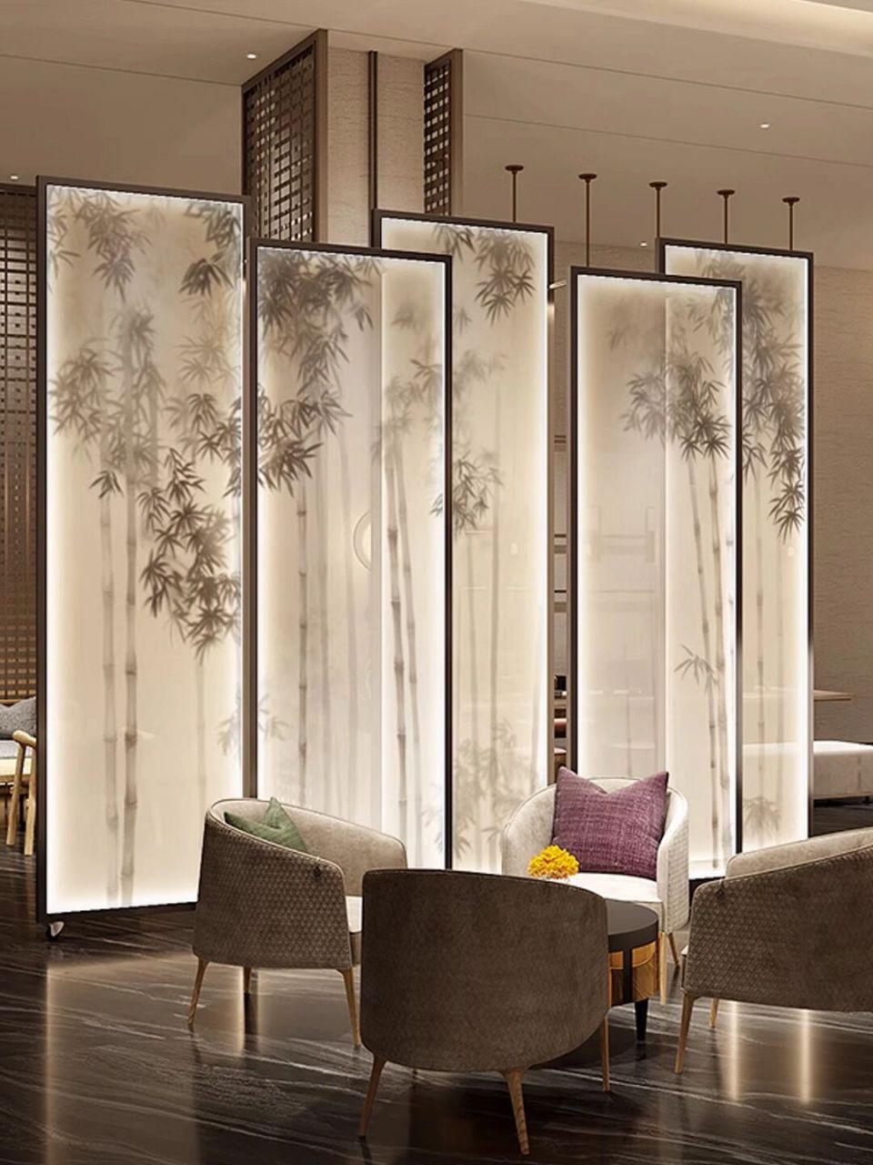 中式墨竹金属屏风隔断 酒店茶室遮挡 提升空间格调 美好生活 	 96