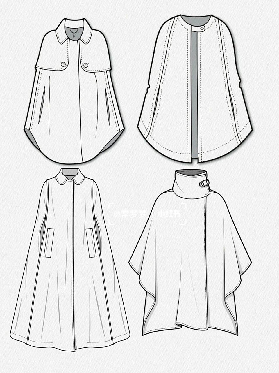 服装设计 | ai | 32款斗篷大衣款式图分享 工具:电脑 软件:ai