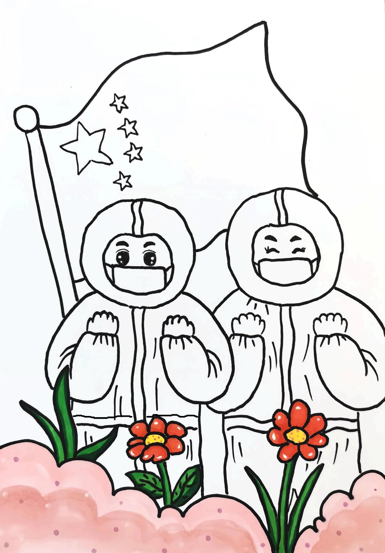 坚持画99幅创意画(3)·抗疫主题画·有线稿