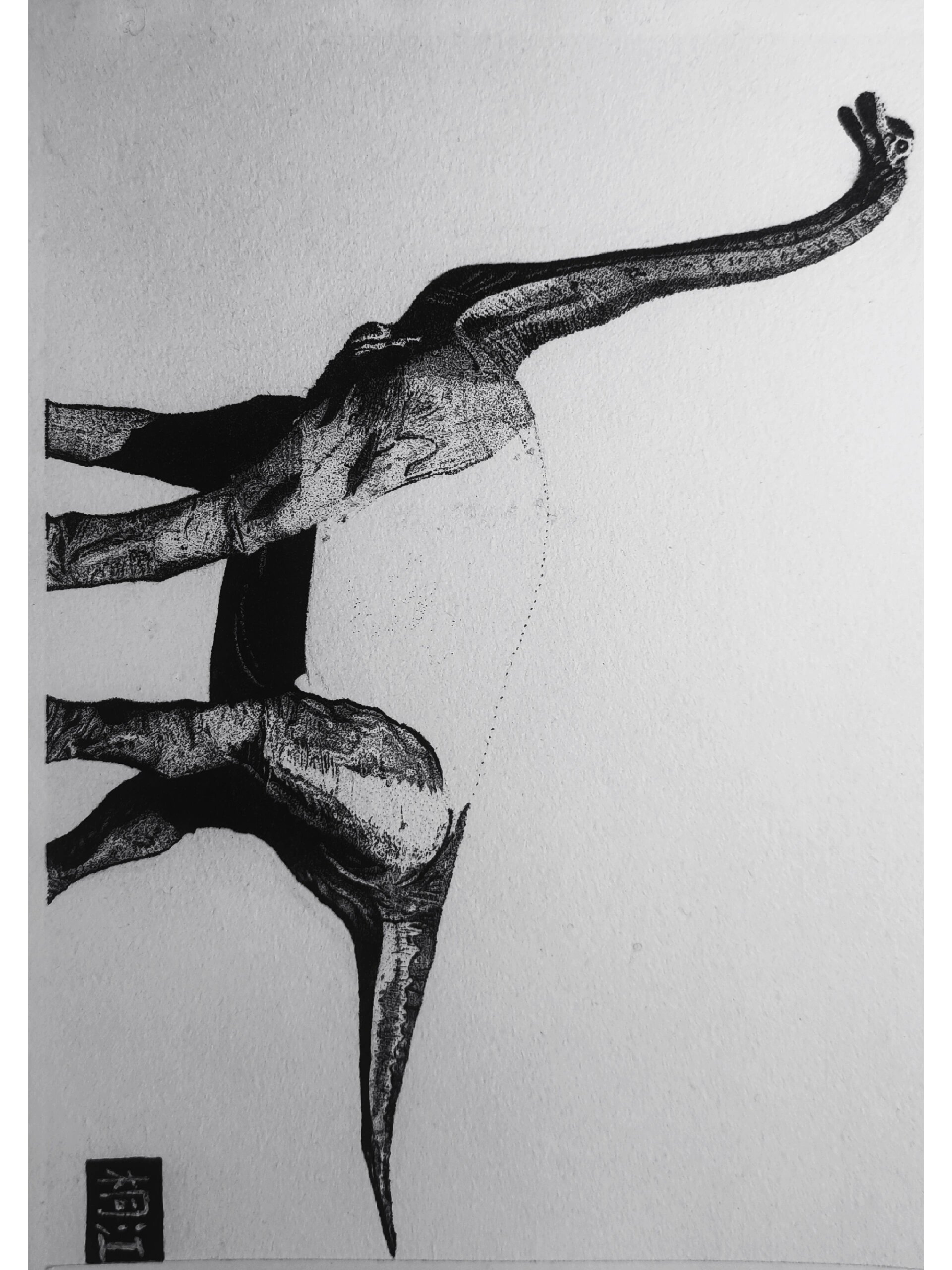 恐龙来了!手绘写实钢笔画,点绘腕龙插画.