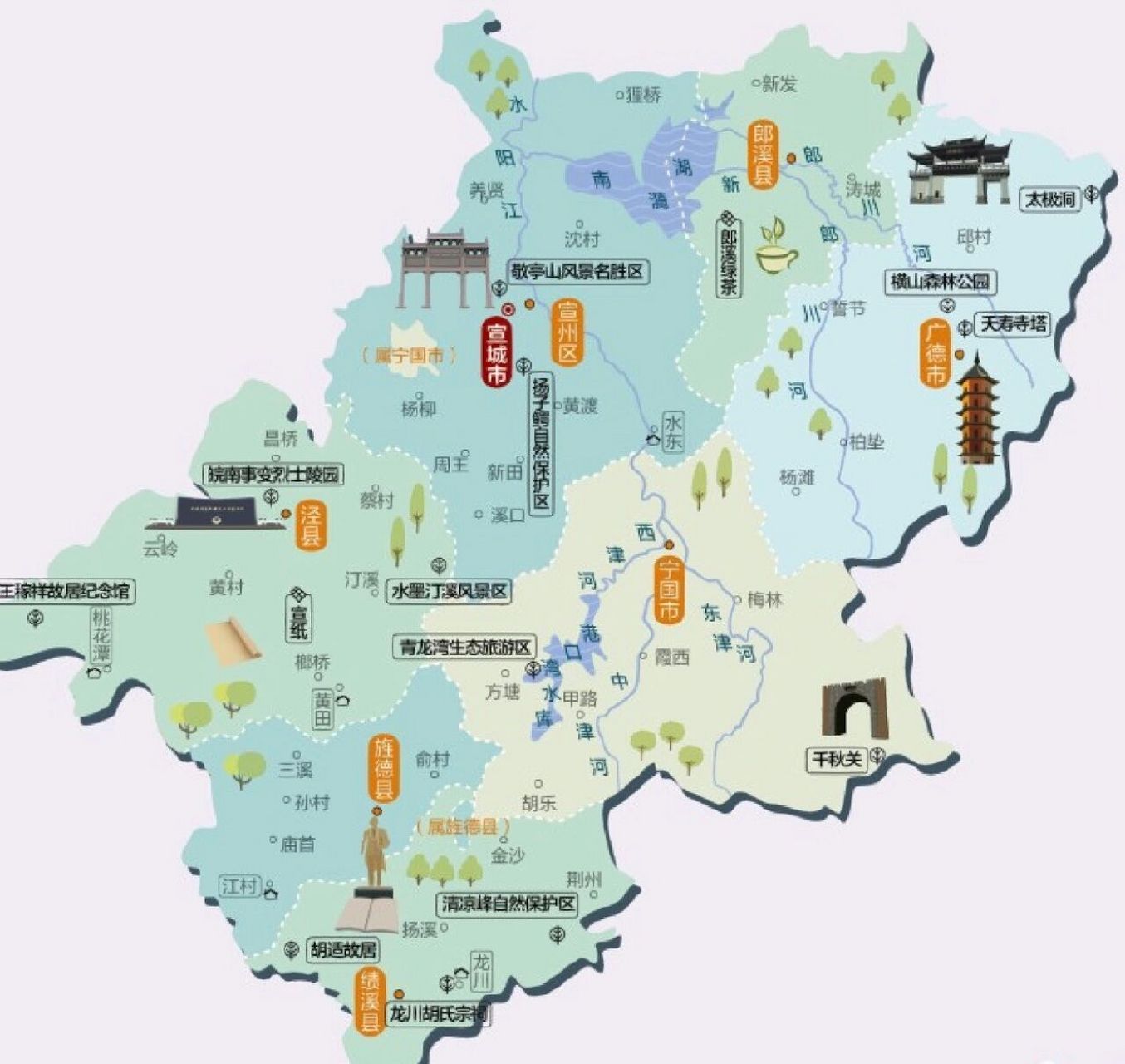 none 安徽宣城市人文旅游地图.