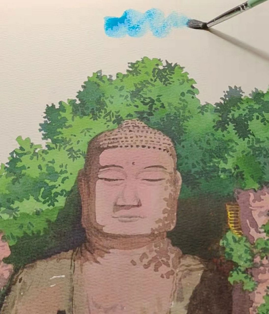 水彩风景画【乐山大佛】