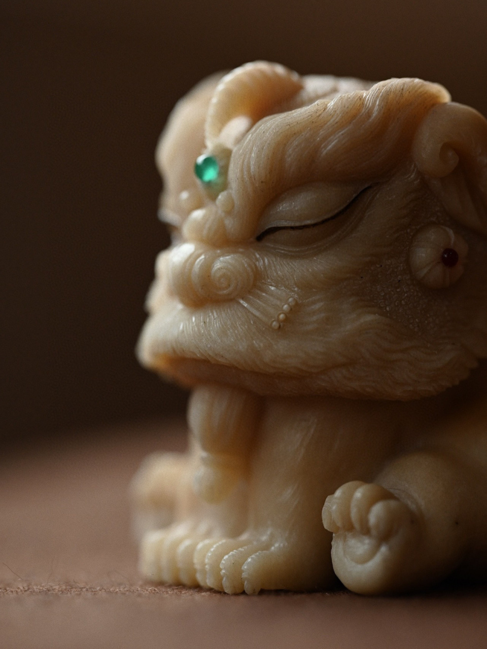 不萌不要钱05 鹿角玉化料|唐狮 少有玉化料,精细雕刻,唐狮灵气十足