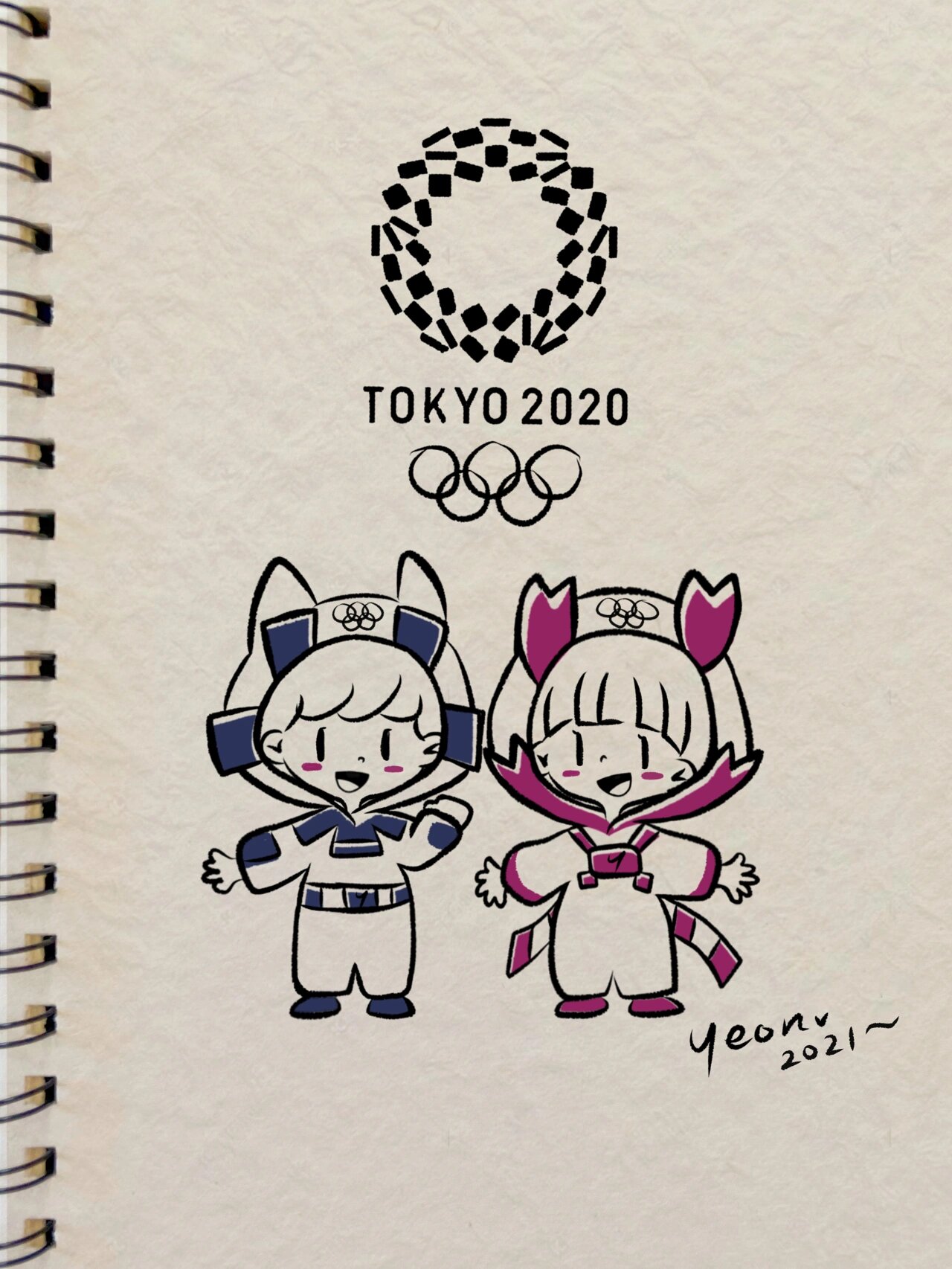 画了一对东京奥运会吉祥物宝宝 可爱简笔画