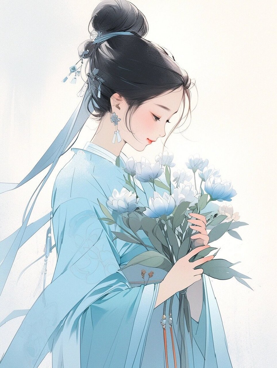 治愈系|古风头像|女生捧花头像|极简主义 不同色系的古风插画,不一样