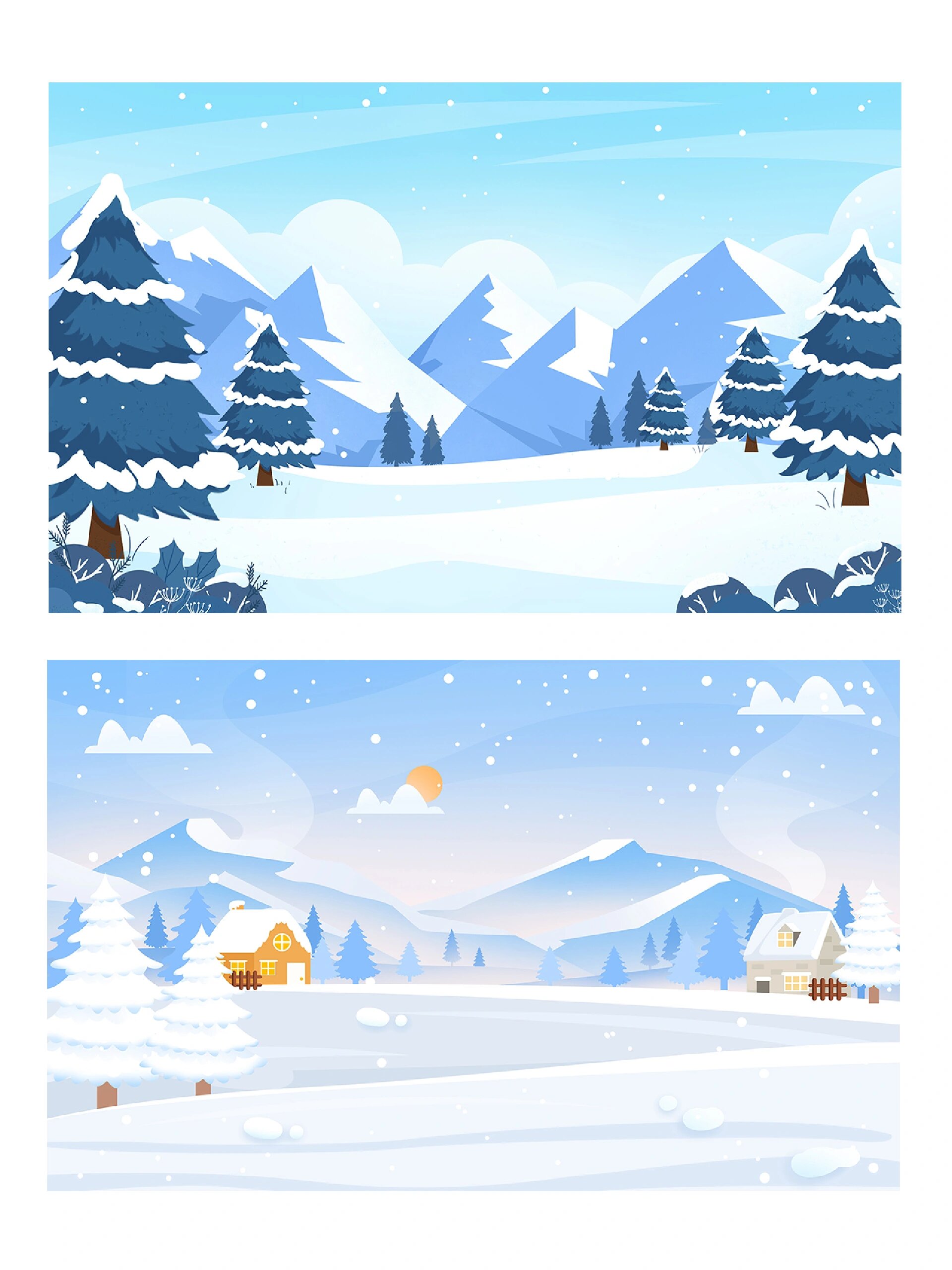 no.251|简约清新7615冬日雪景卡通插画背景