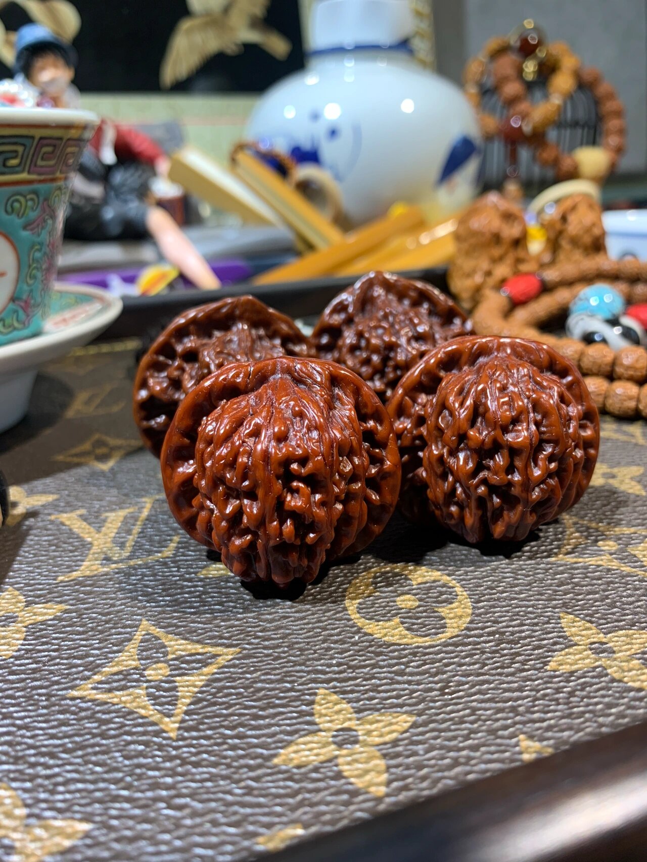 玉化文玩核桃,四座楼狮子头,文玩手把件 玉化文玩核桃,四座楼狮子头