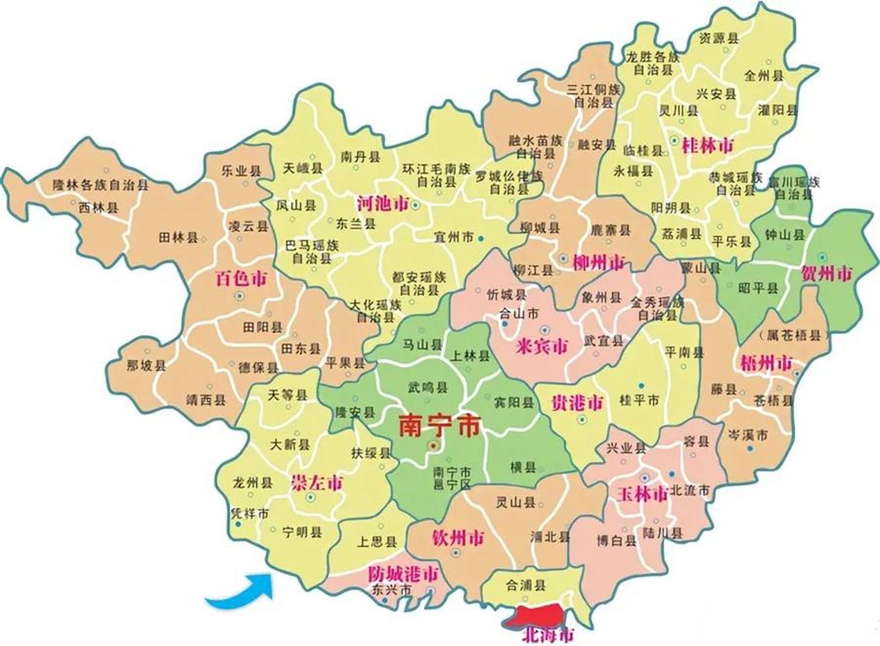 广西14个地级市,111个县市区的方言分布图 广西共有官话,白话,平话