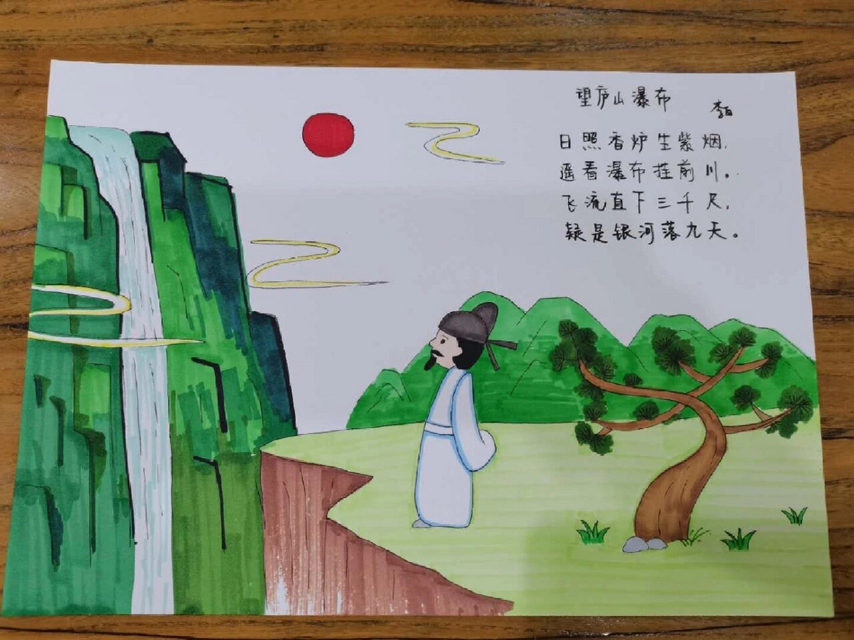 望庐山瀑布诗配画～李白诗配画 望庐山瀑布的诗配画