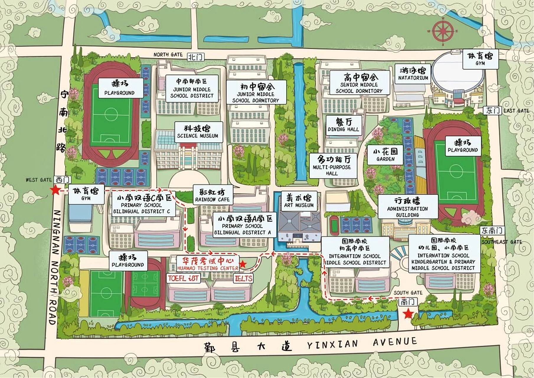 宁波华茂外国语学校雅思考试考点路线图 宁波华茂外国语学校南门(鄞县