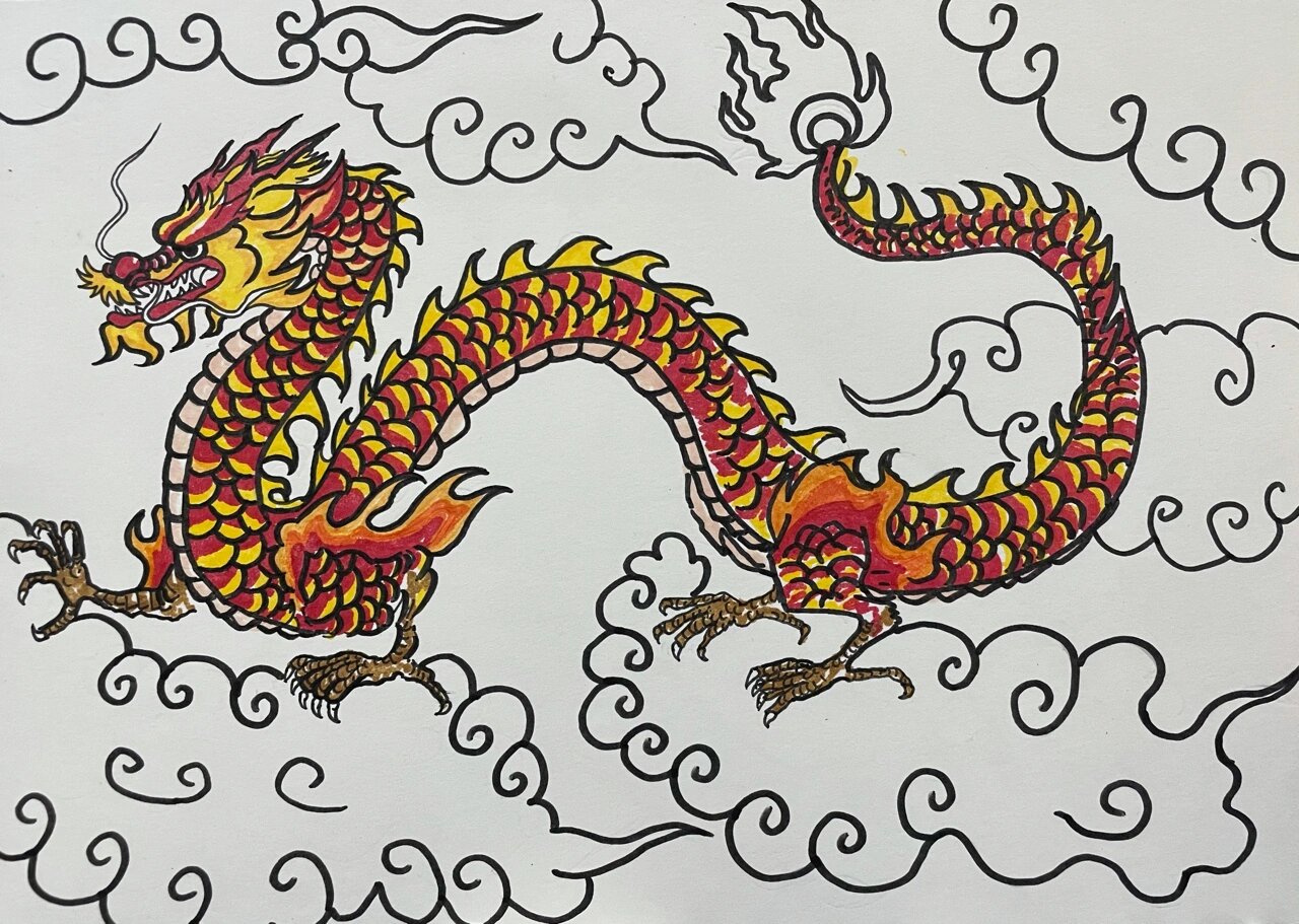 中国龙马克笔手绘