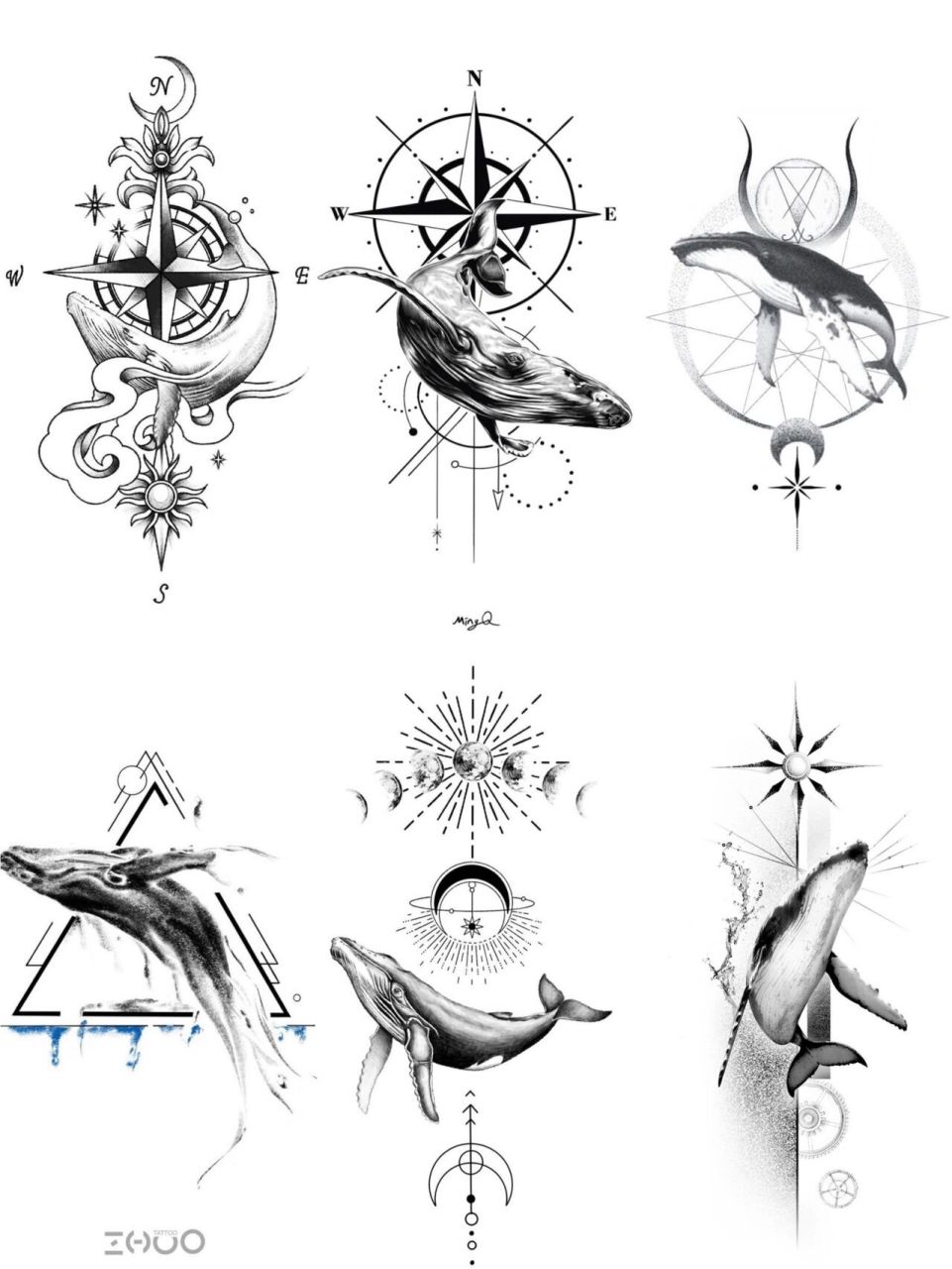 95单针鲸鱼纹身手稿 | 水墨鲸鱼纹身手稿 94适合部位:小臂内侧
