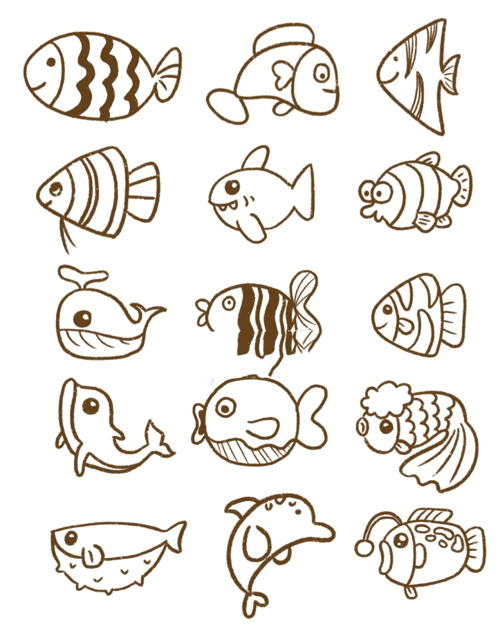 海洋中的鱼 简笔画图片