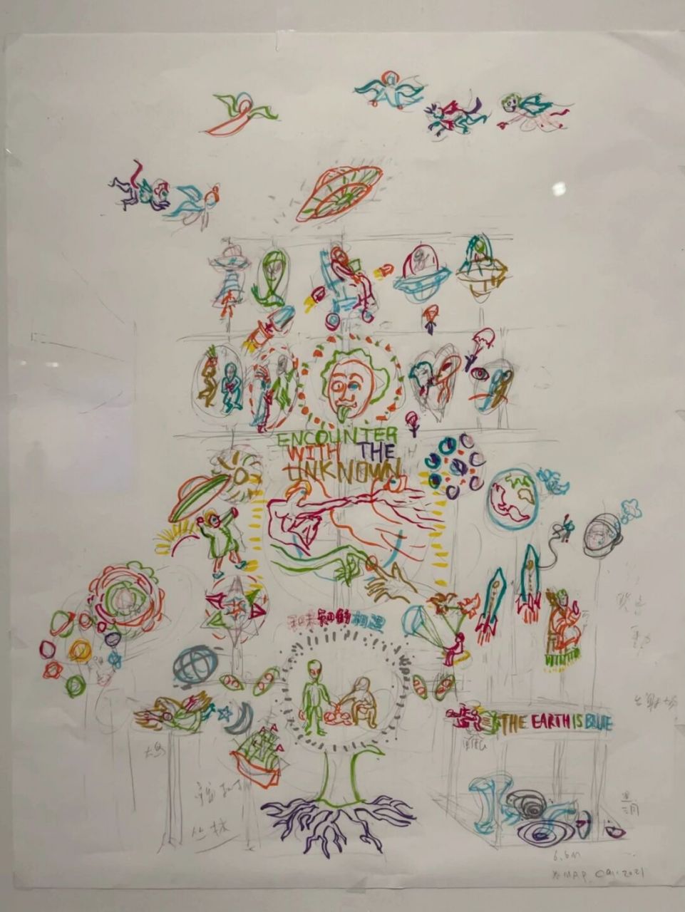 蔡国强 为「与未知的相遇」所作手稿 2021年 91作为《远行与归来》