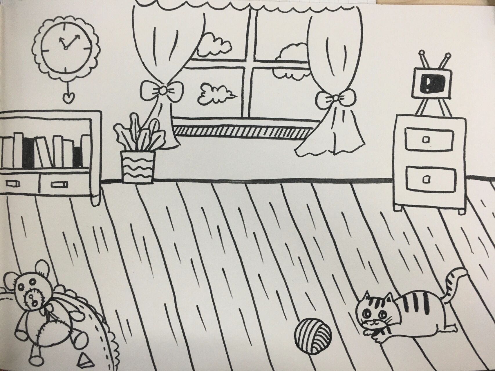 主题简笔画|室内万能背景|day30 93室内万能背景可选经典素材: 窗户