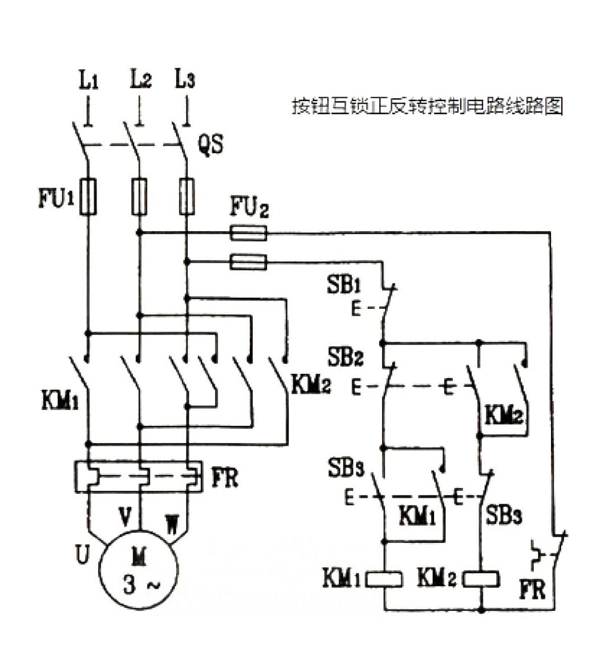 电机正反转电路:按钮互锁的正反转控制电路 按钮互锁的正反转控制电路