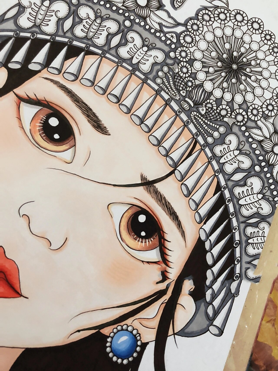 苗族人物转手绘,民族风情 眉毛的方向搞错了,凑合着看吧,喜欢绘画的