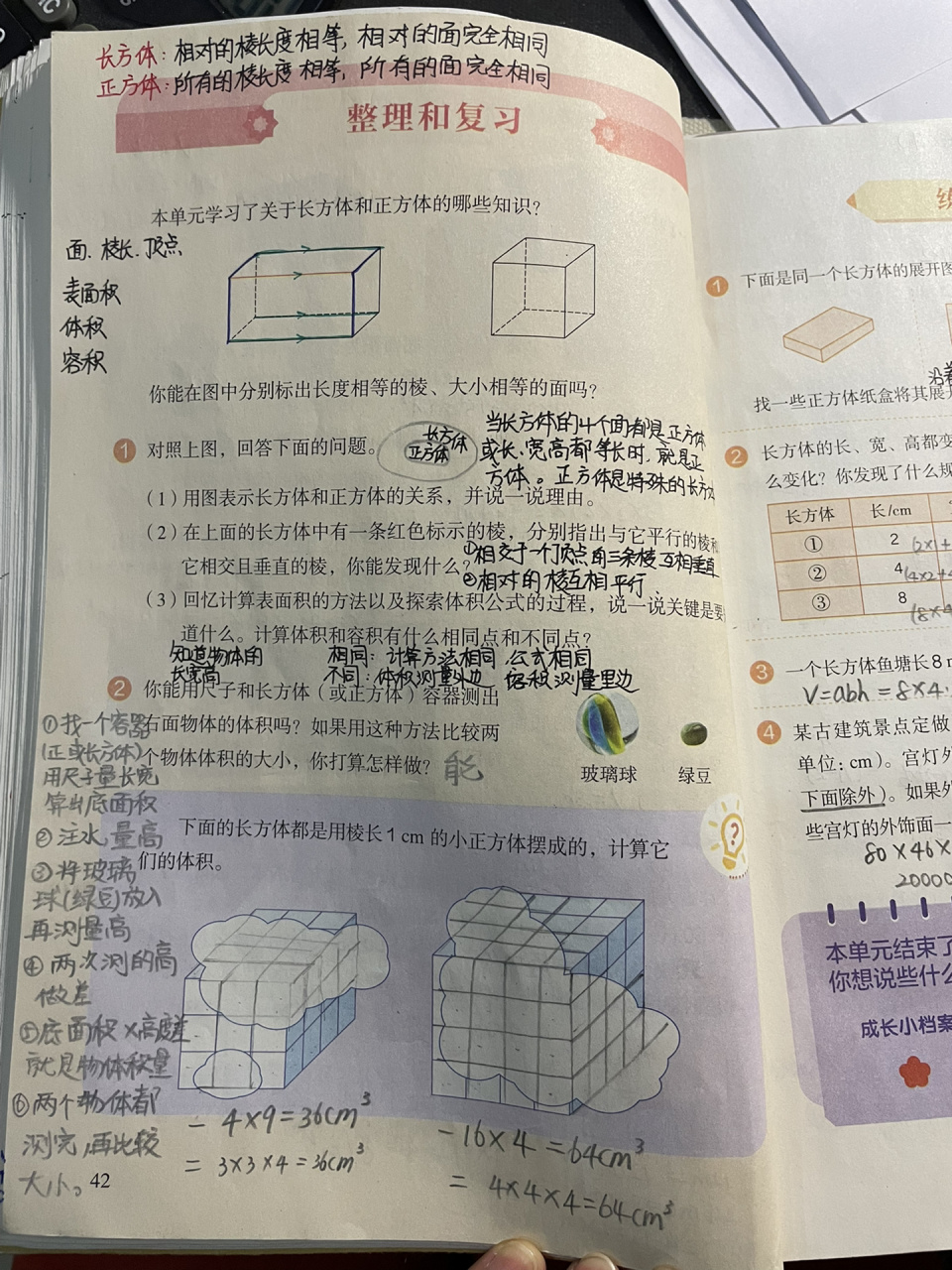 五下人教版数学长方体正方体整理复习笔记 坚持做笔记