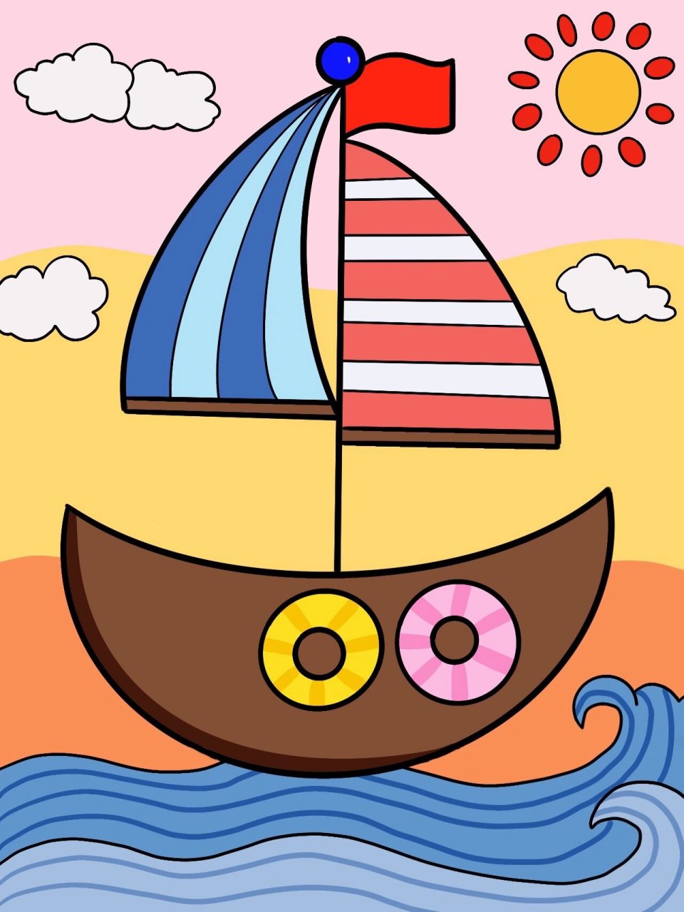 帆船简笔画 有线稿 船 卡通画