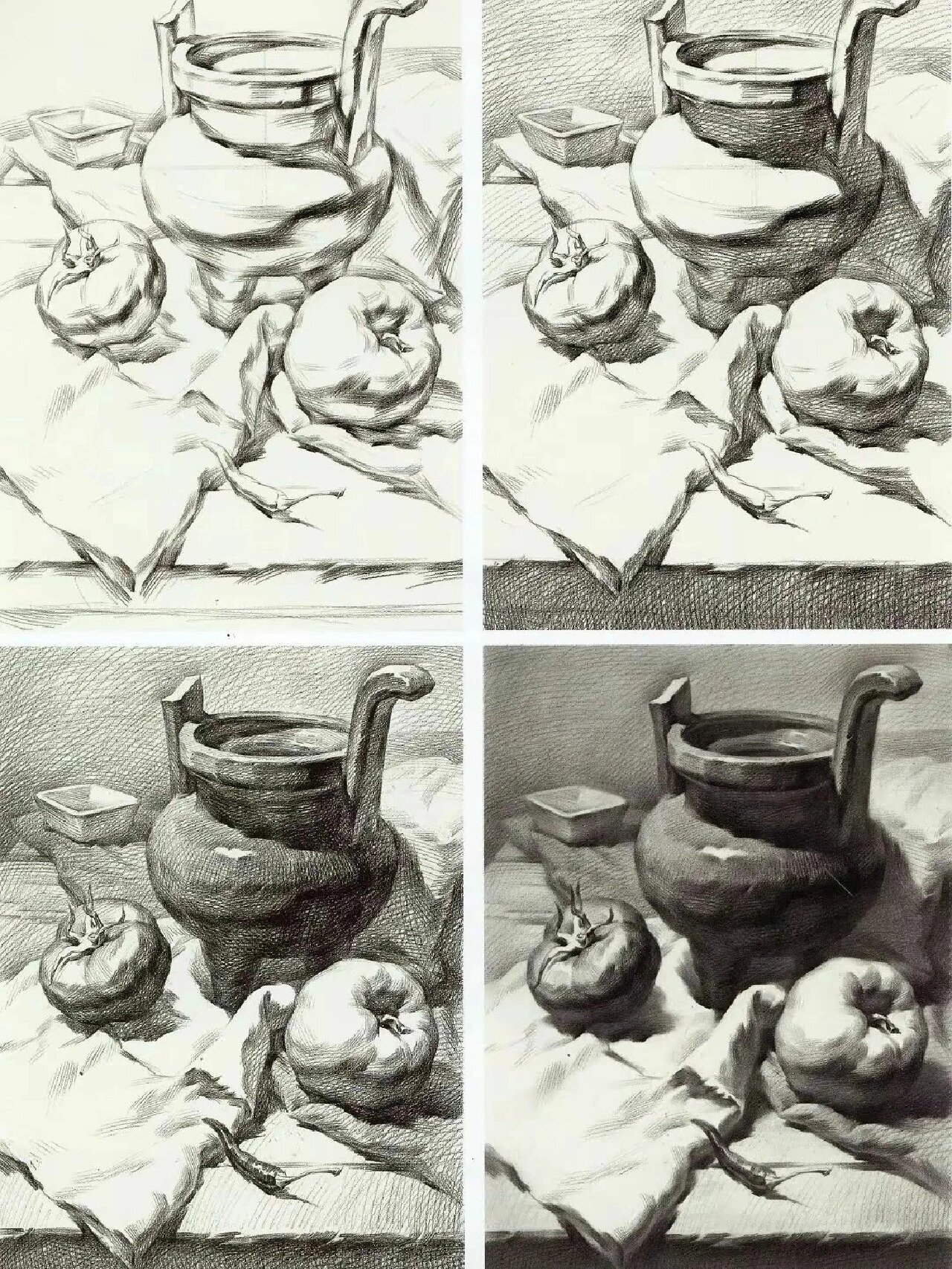 常见素描静物组合,结构明暗基础步骤