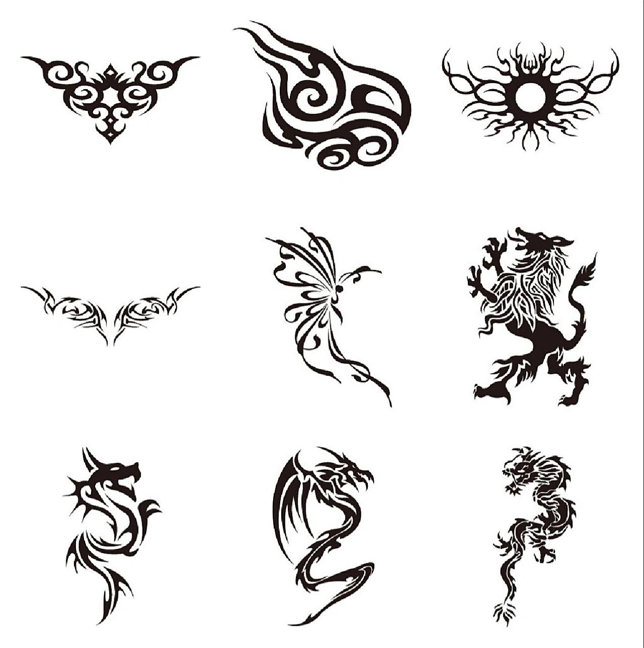 黑白翅膀 神兽图腾 纹身图案 花纹素材