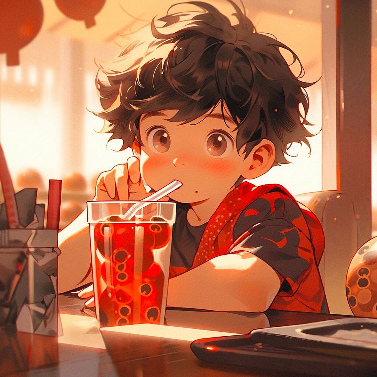 ai绘画|大家强烈要求的喝奶茶男生头像来了 和你一起逛街,来杯奶茶情