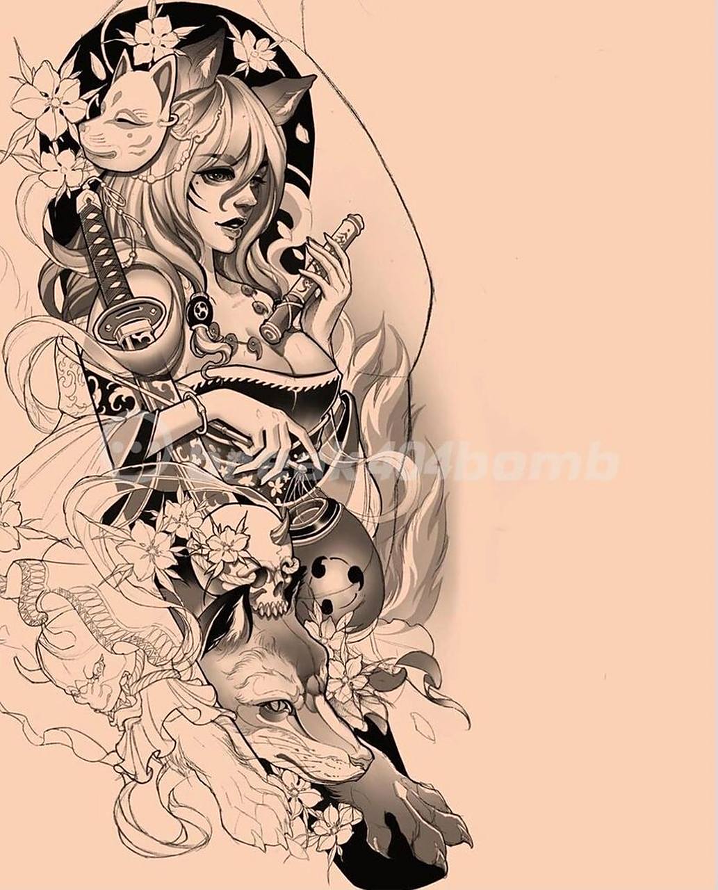 艺伎花臂|新传统花臂手稿 纹身可以预约咨询私信 #艺伎纹身# #老传统