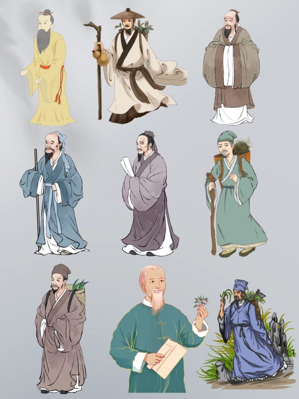 素材|古代名医中医人物手绘免抠元素png| 历史上的扁鹊,华佗这些名医