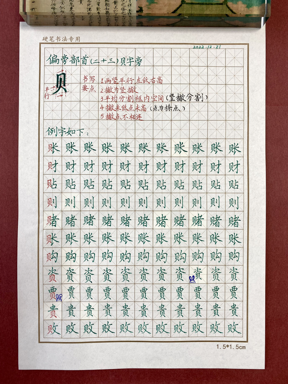 思思硬笔书法|偏旁部首7199(二十三)贝字旁 day55 98硬笔楷书