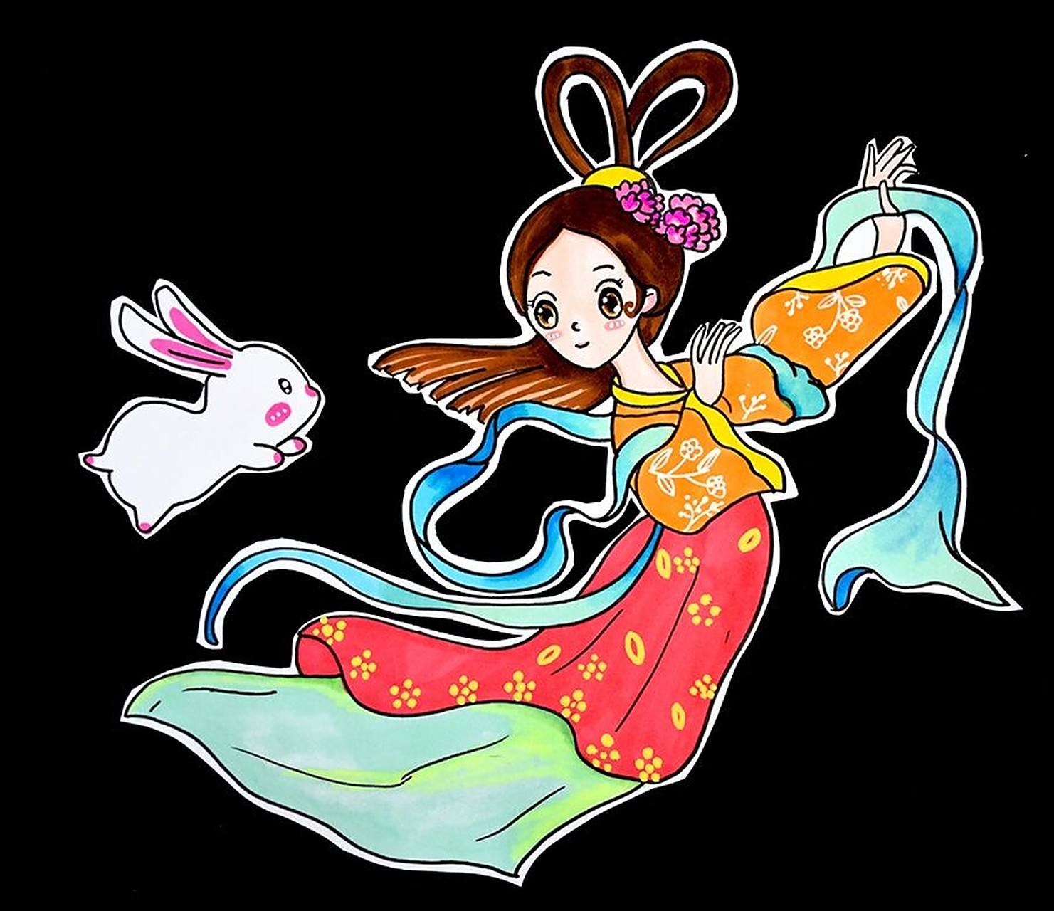 儿童画教程|嫦娥奔月 教学重难点 1.