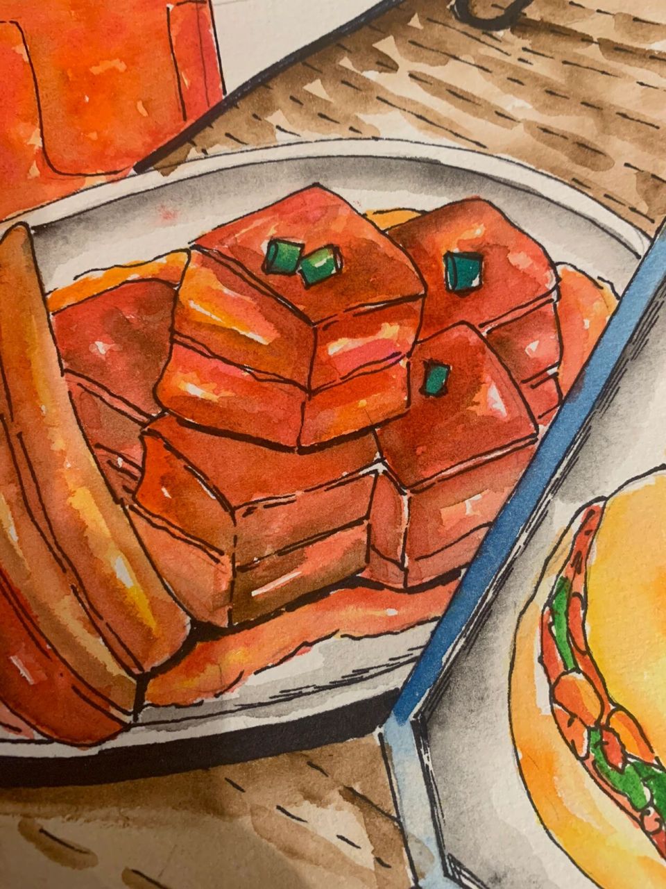 水彩画 肉夹馍       肉夹馍