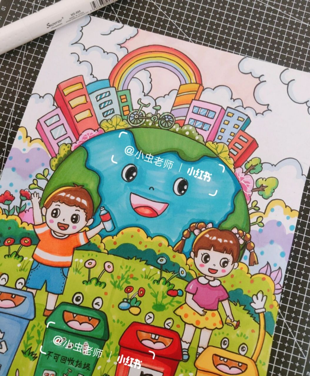 绿色家园,保护环境儿童画 同一个地球,绿色家园儿童画,垃圾分类主题画