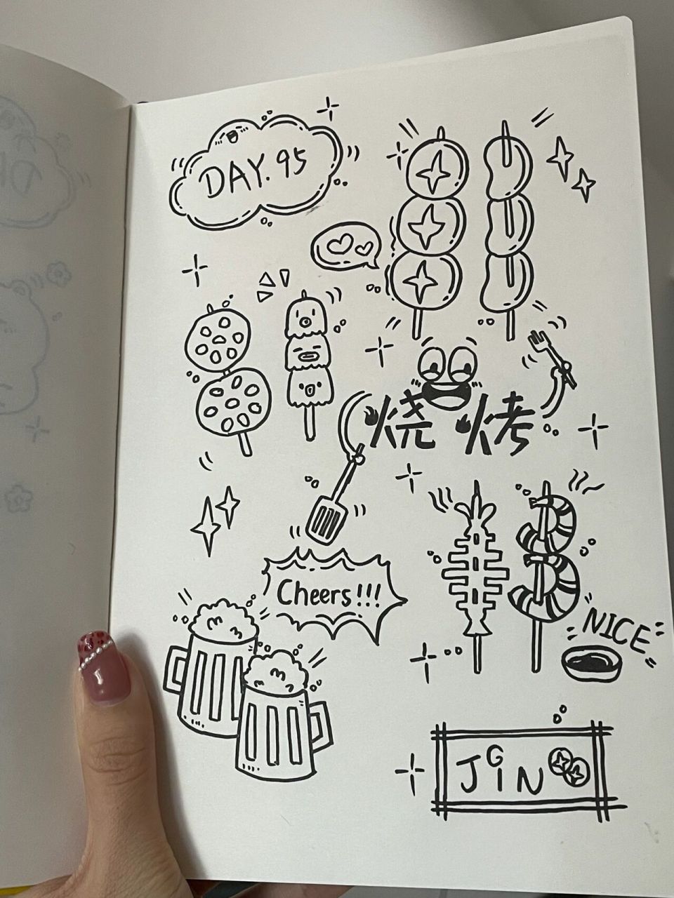 95/100简笔画|可爱的烧烤小表情手帐素材 96打卡一张烧烤食材