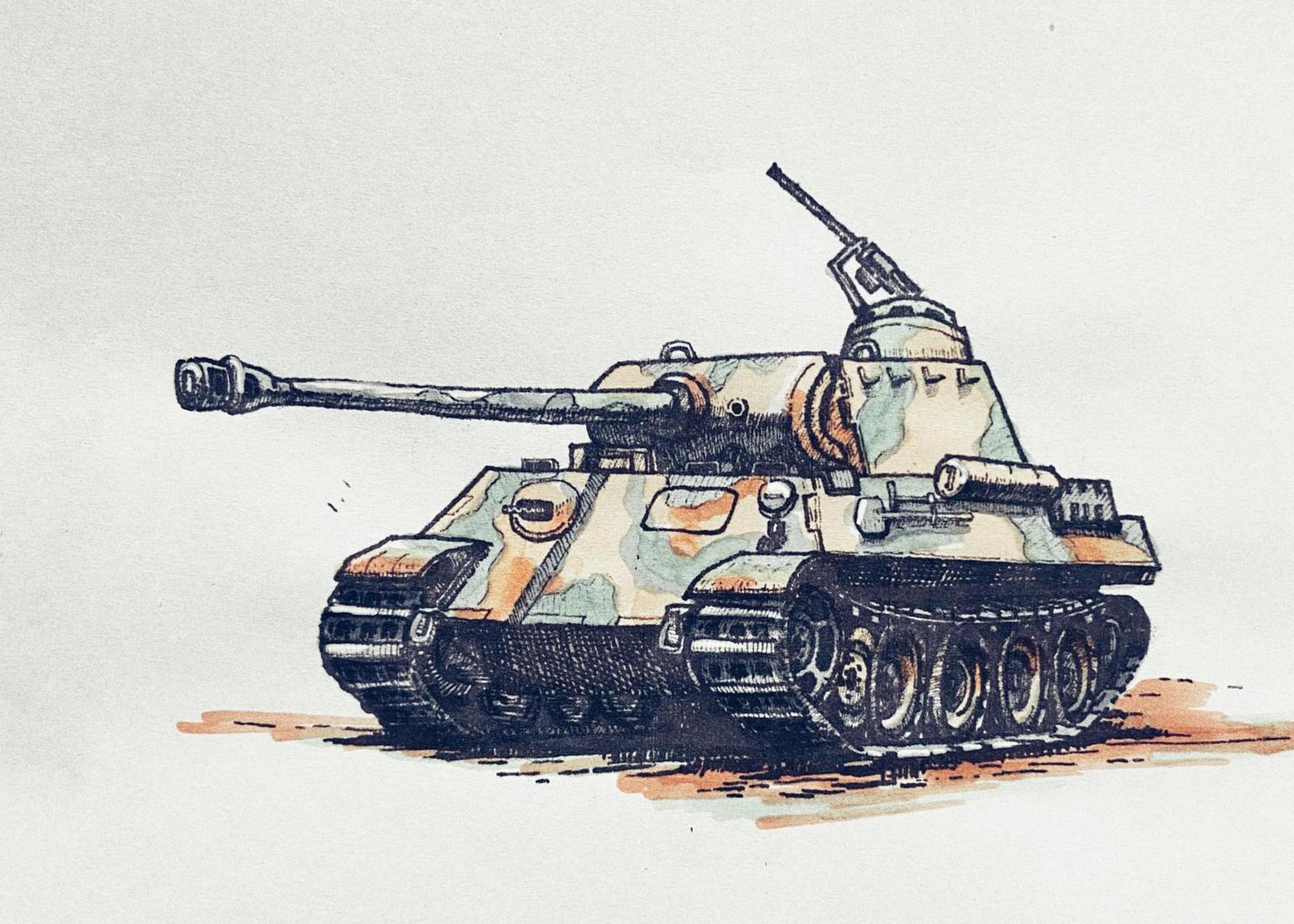 豹式坦克,二战最强坦克之一.绘画工具素描纸,2b铅笔,勾线笔0.5,0.