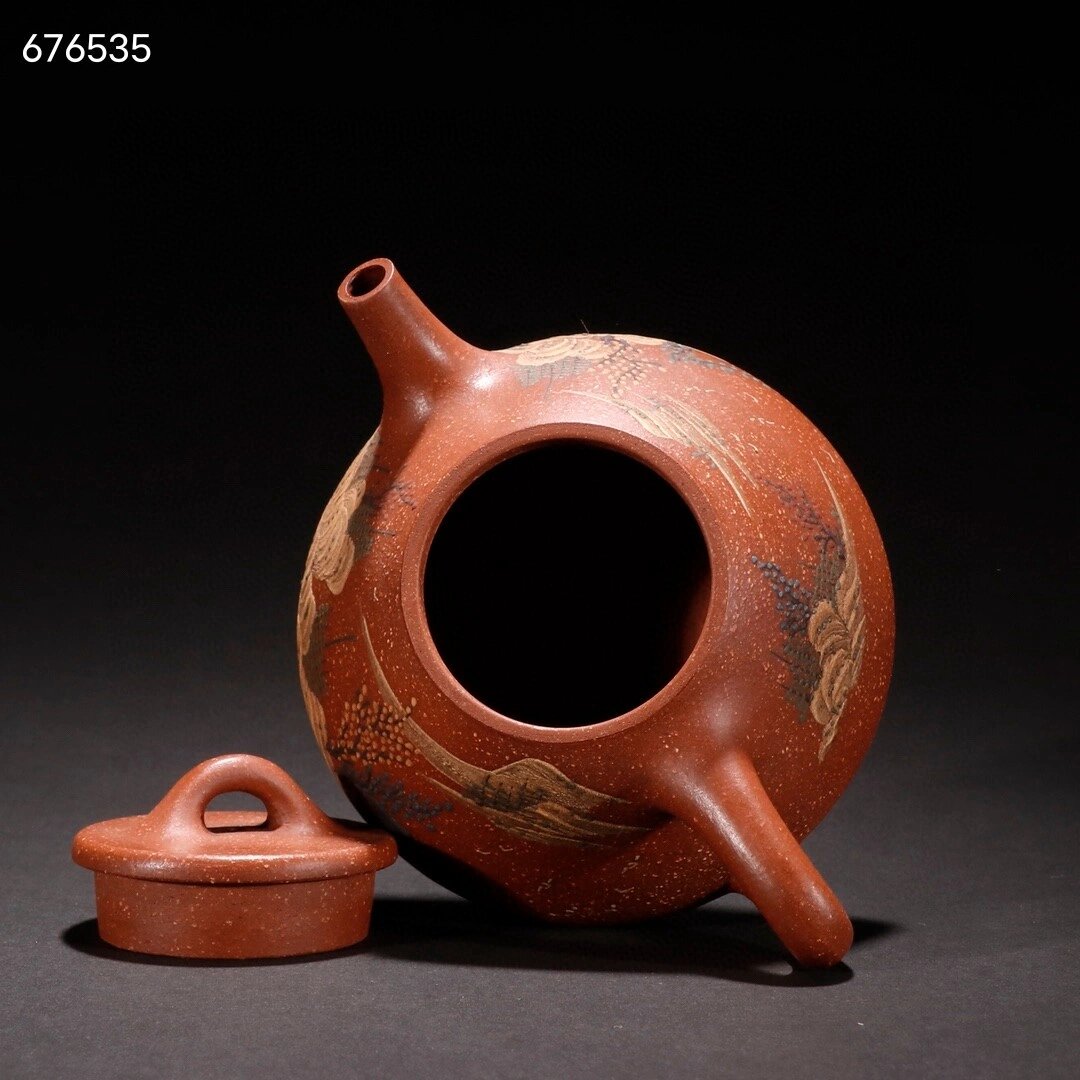 福记款·紫砂山水茶壶. 规格:高7.4宽15.