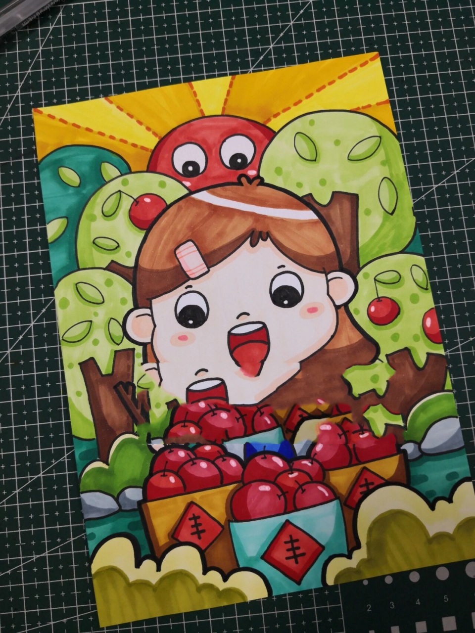 马克笔儿童画秋天/丰收啦 临摹