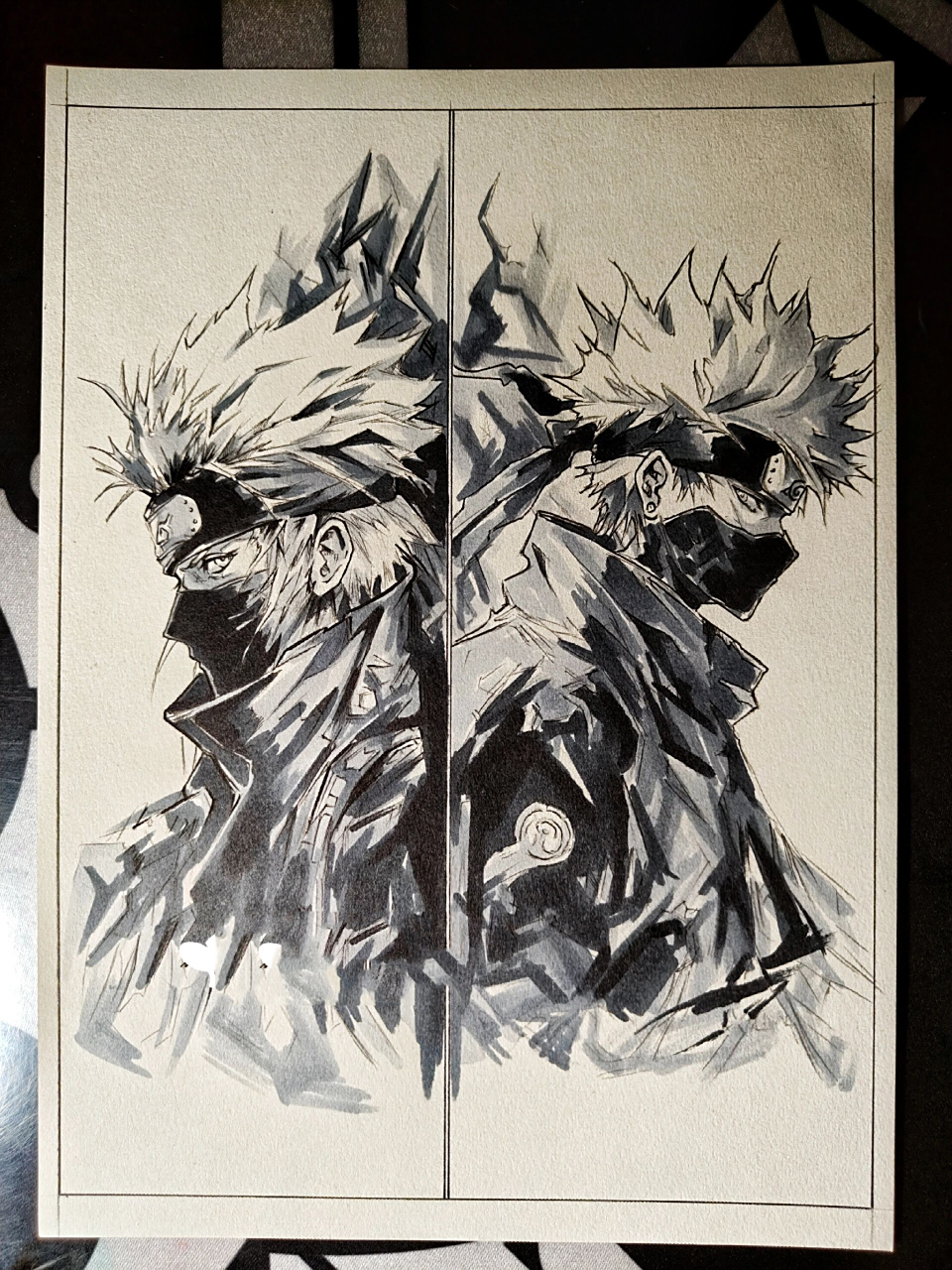 火影定制手绘——卡卡西(黑白系作品)