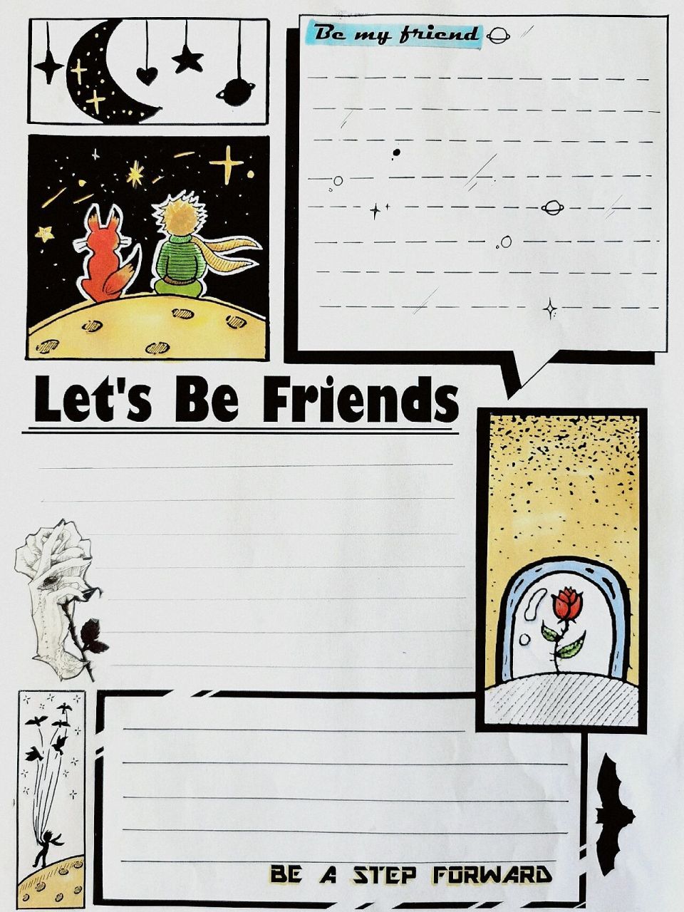 【a4】英语手抄报 (交朋友) 插画素材来自小红书手绘作品小王子