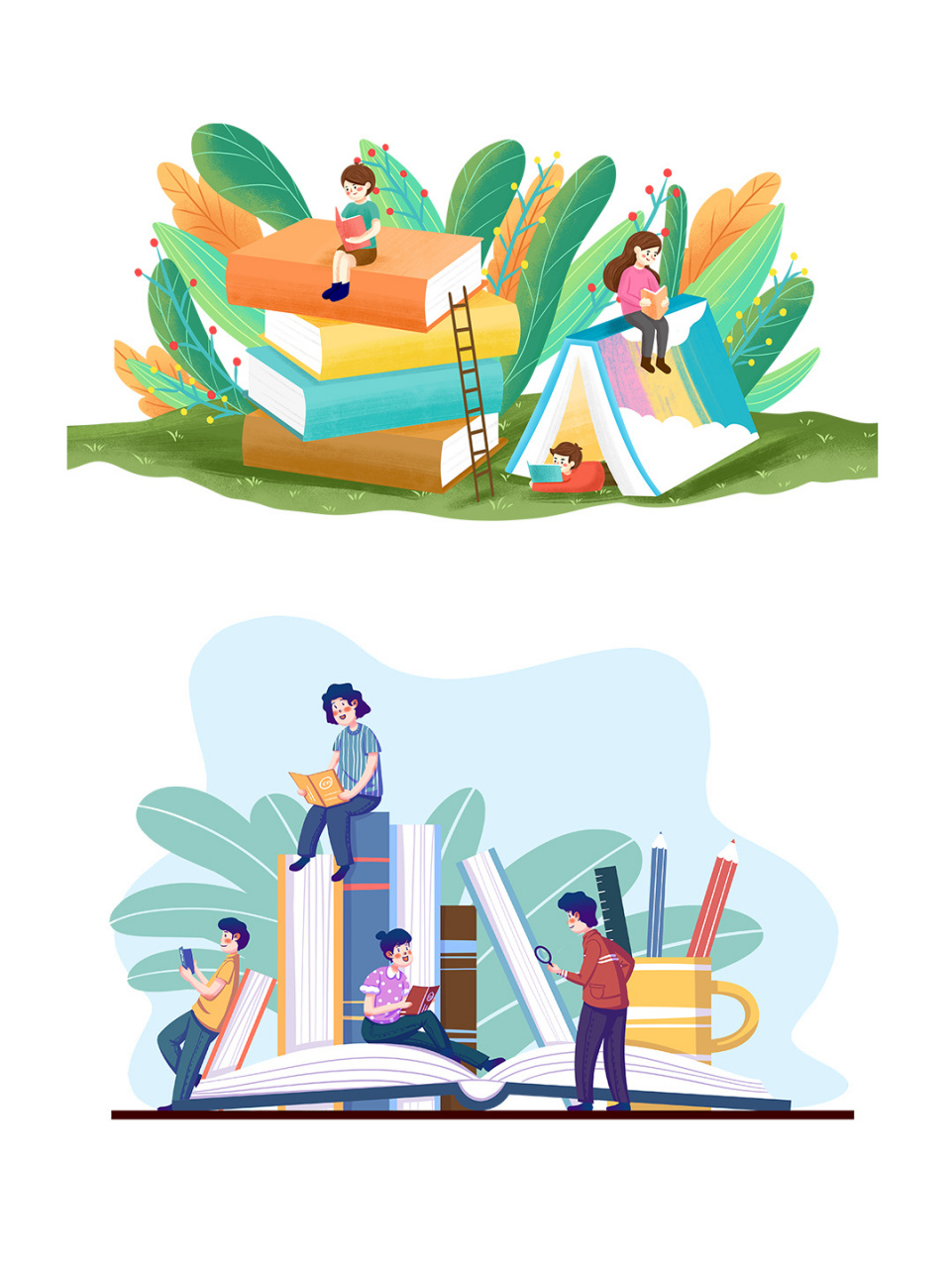 万卷书98读书的卡通孩子免扣素材合计分享 98读书,不要想着实用