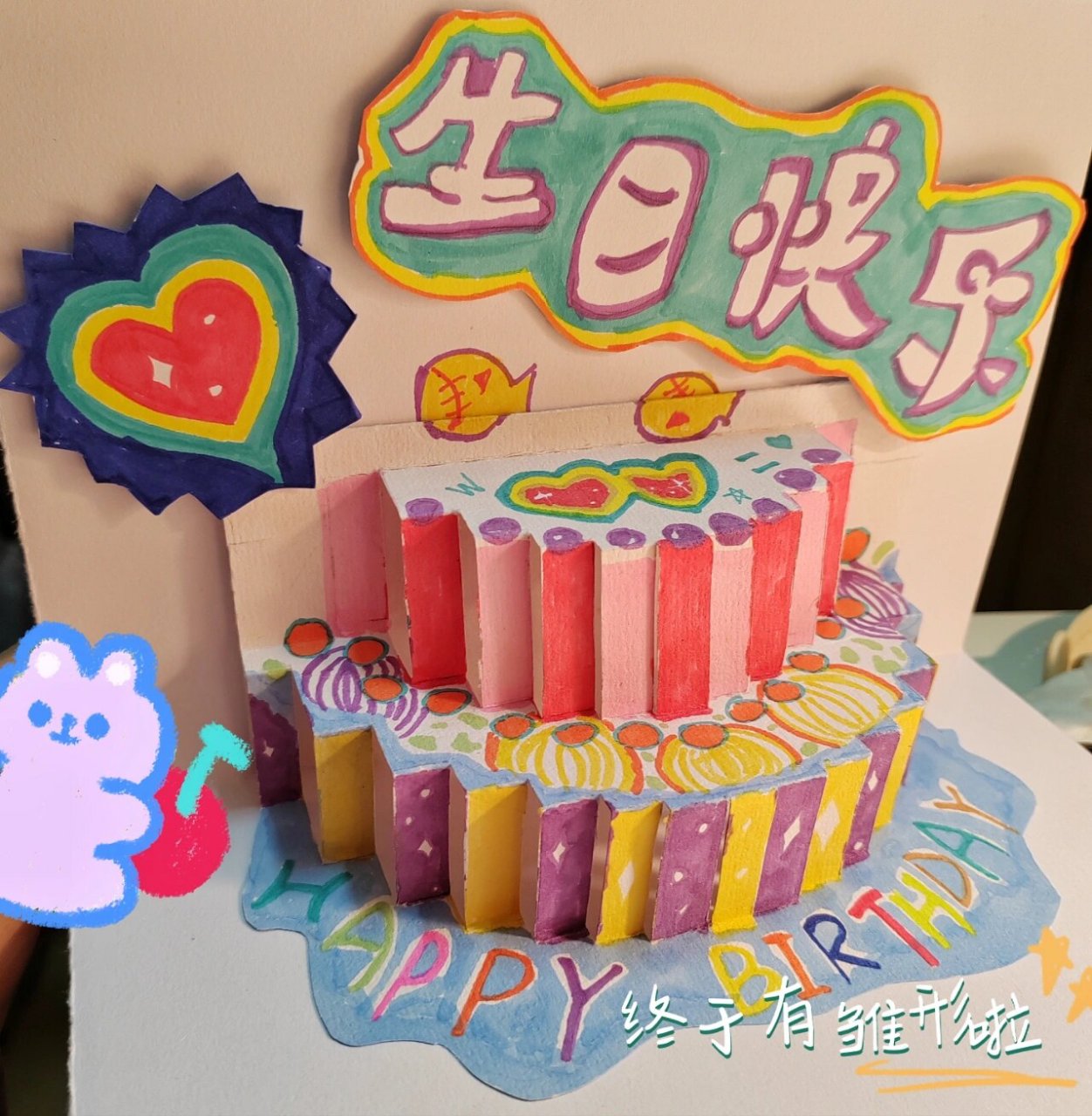 3d立体蛋糕贺卡丨附教程 丨手工日常 第一次尝试制作手工立体蛋糕贺卡
