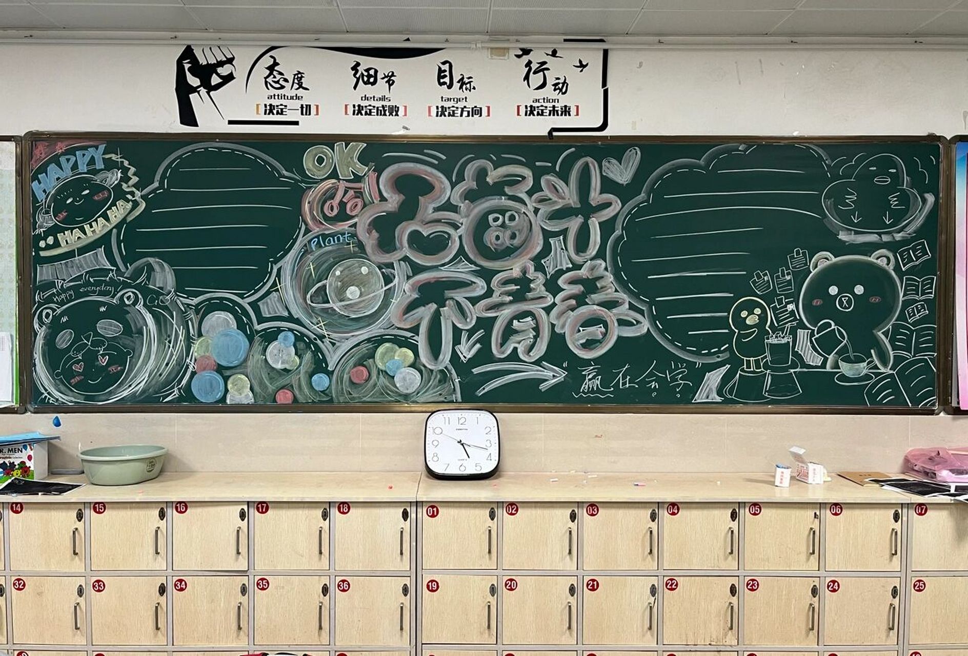 教学 学习主题的板报 上次被书记吐槽我们班的板报方向有点走偏 钟行