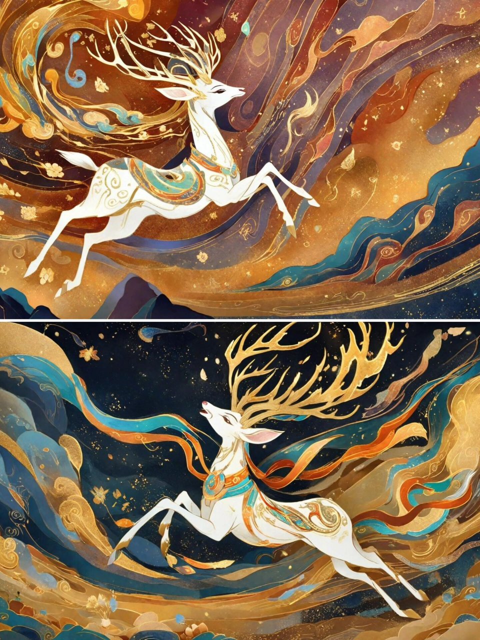 九色鹿王壁画出自莫高窟第257窟西壁中部,壁画中的九色鹿象征着"美好